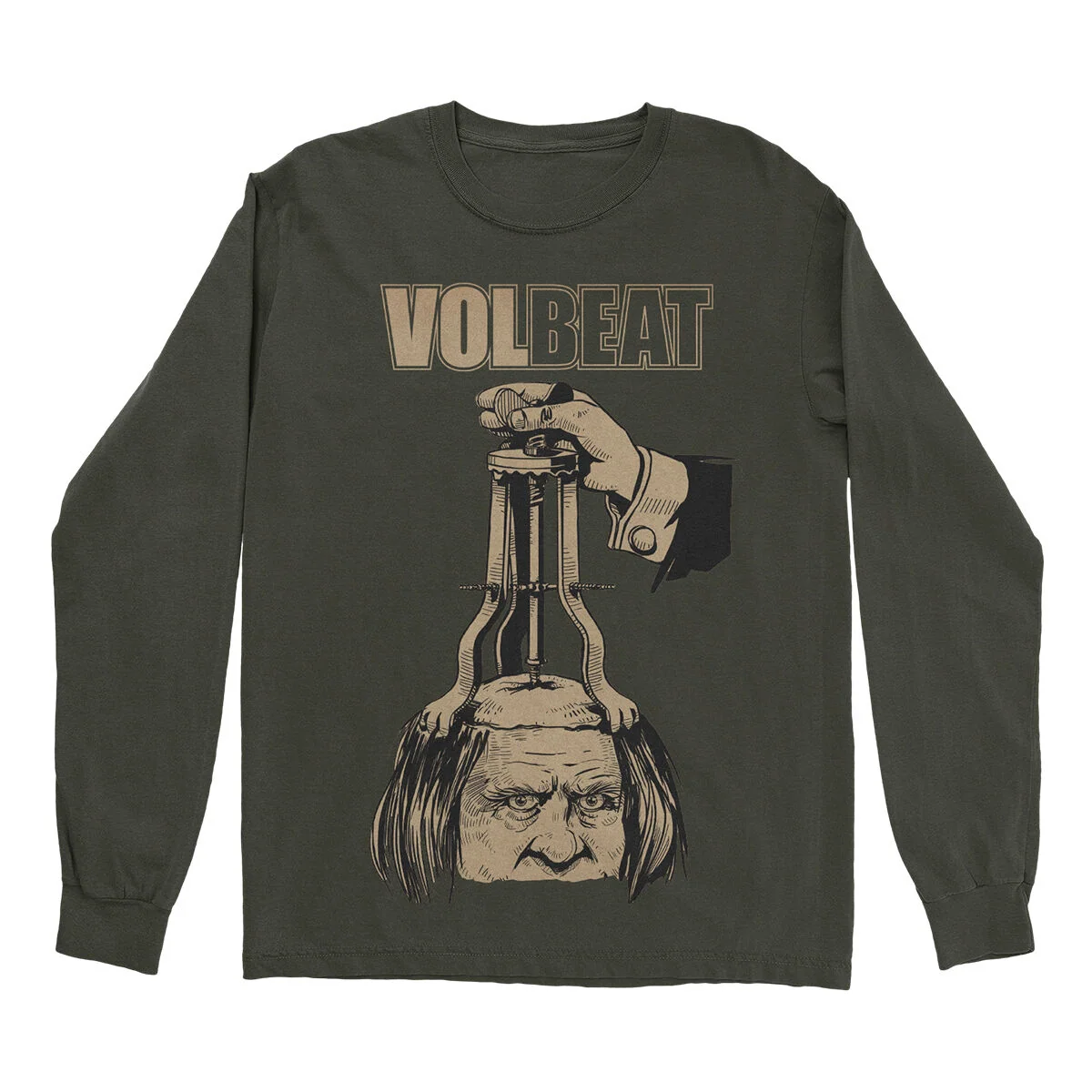Volbeat Drilling The Mind Long Sleeve T-Shirt in Military Green
