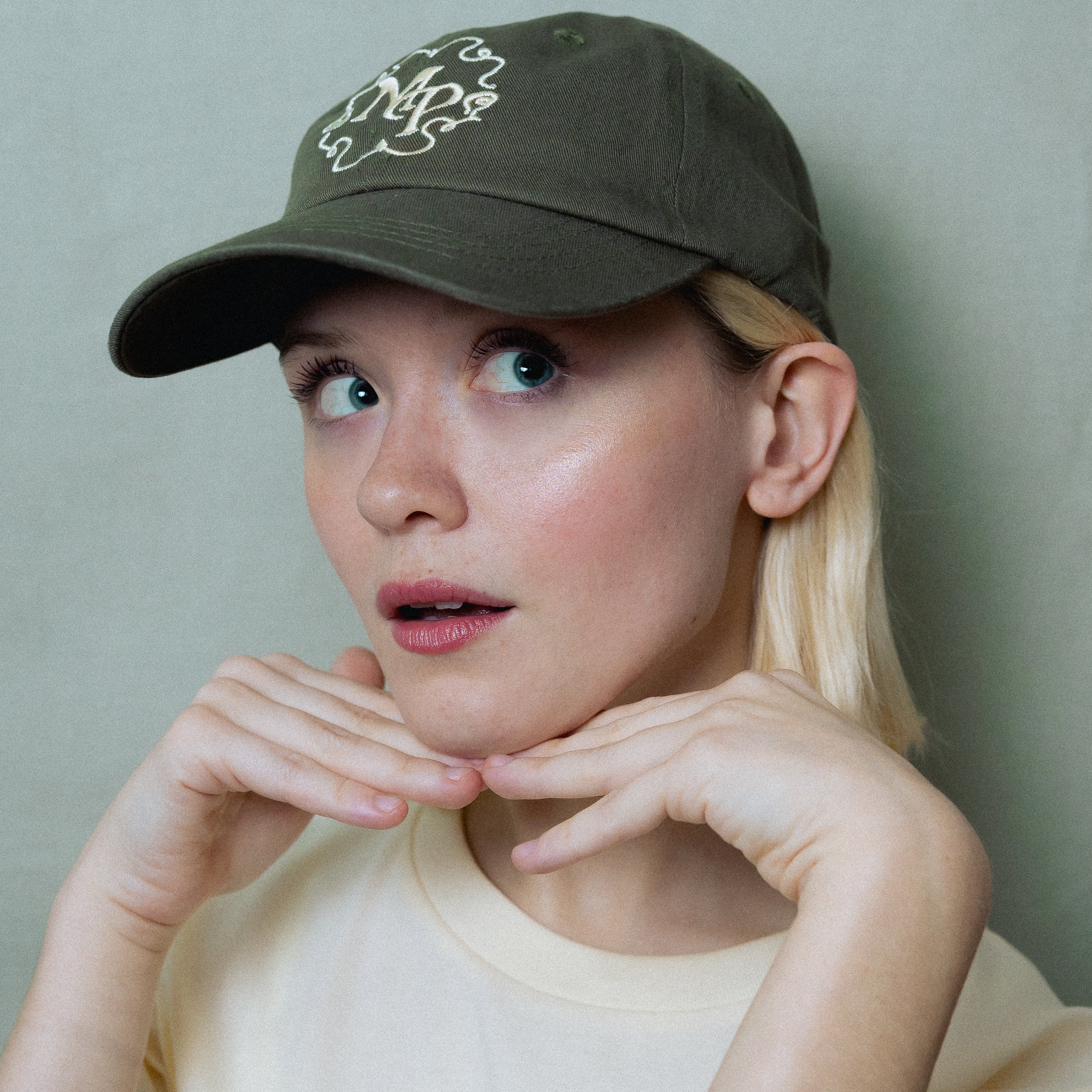 Maisie Peters Florescence Cap in Faded Green with MP Initials