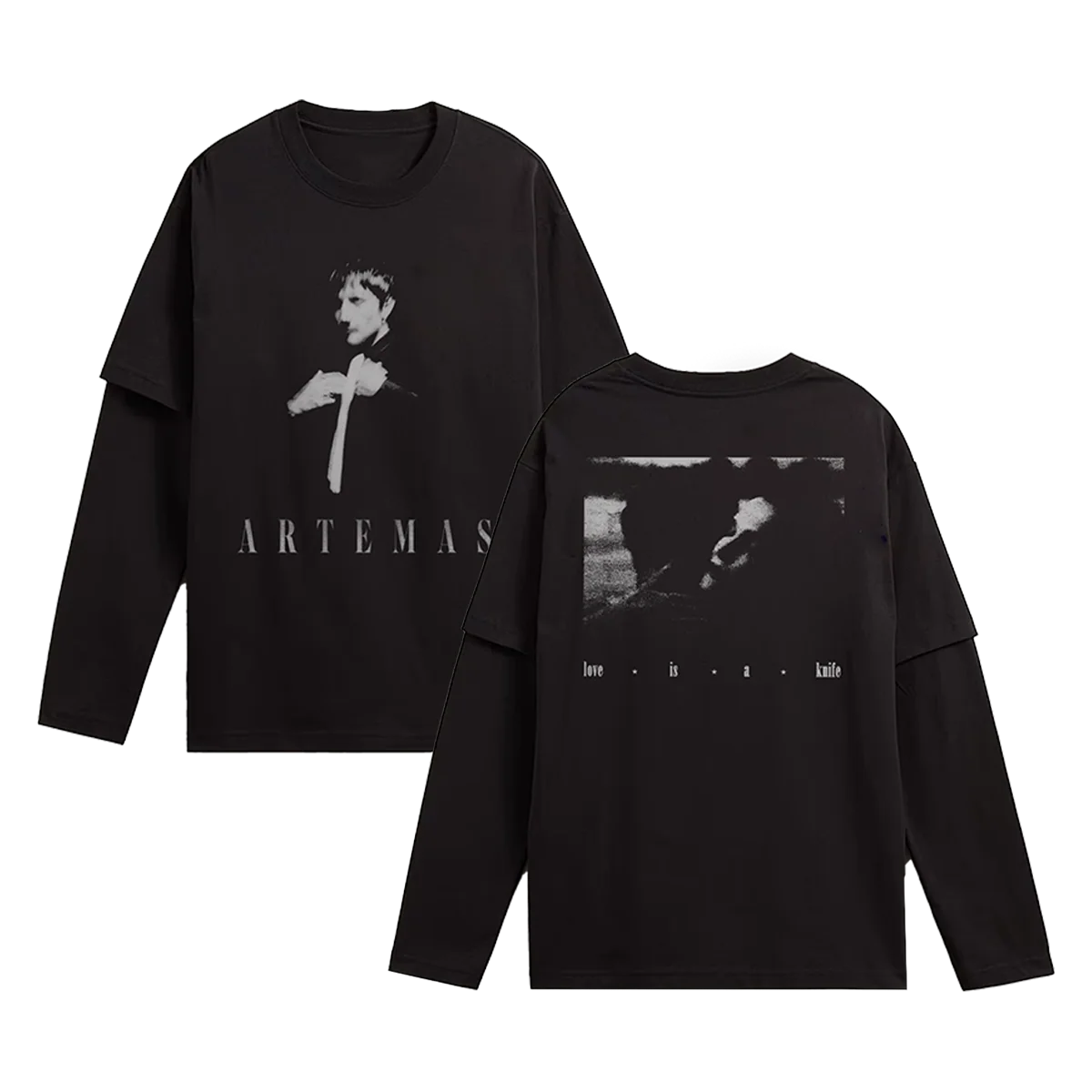 Love Is A Knife Twofer T-Shirt Black 180gsm Cotton by Artemas