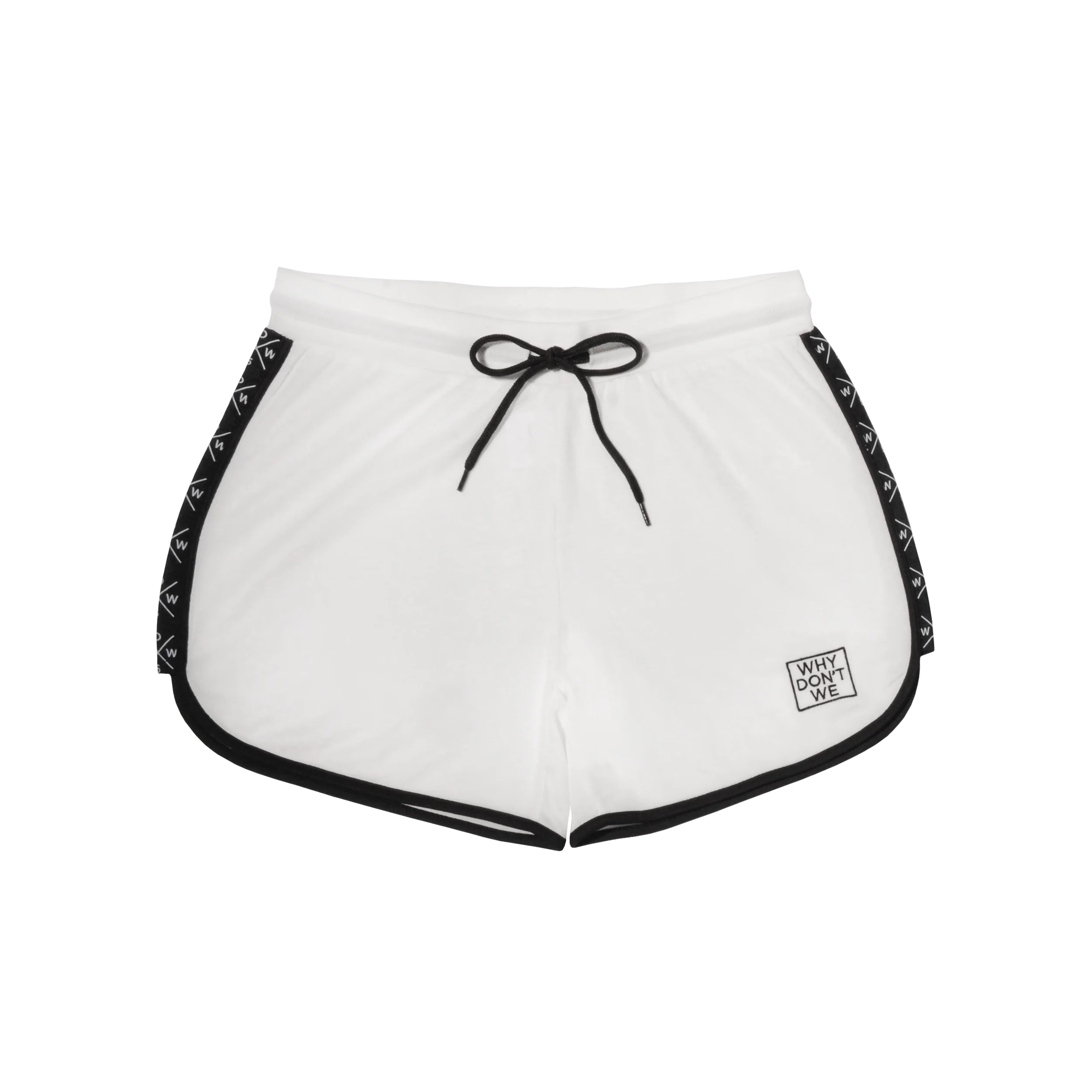 Why Don't We Panel Shorts in White with Embroidered Band Logo