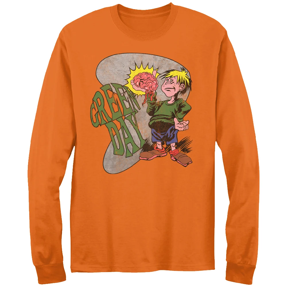 Green Day Brain Boy Long Sleeve T-Shirt Orange Cotton