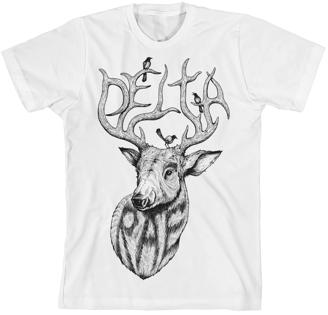 Delta Point Buck Graphic T-Shirt in Slim-Fit White Cotton