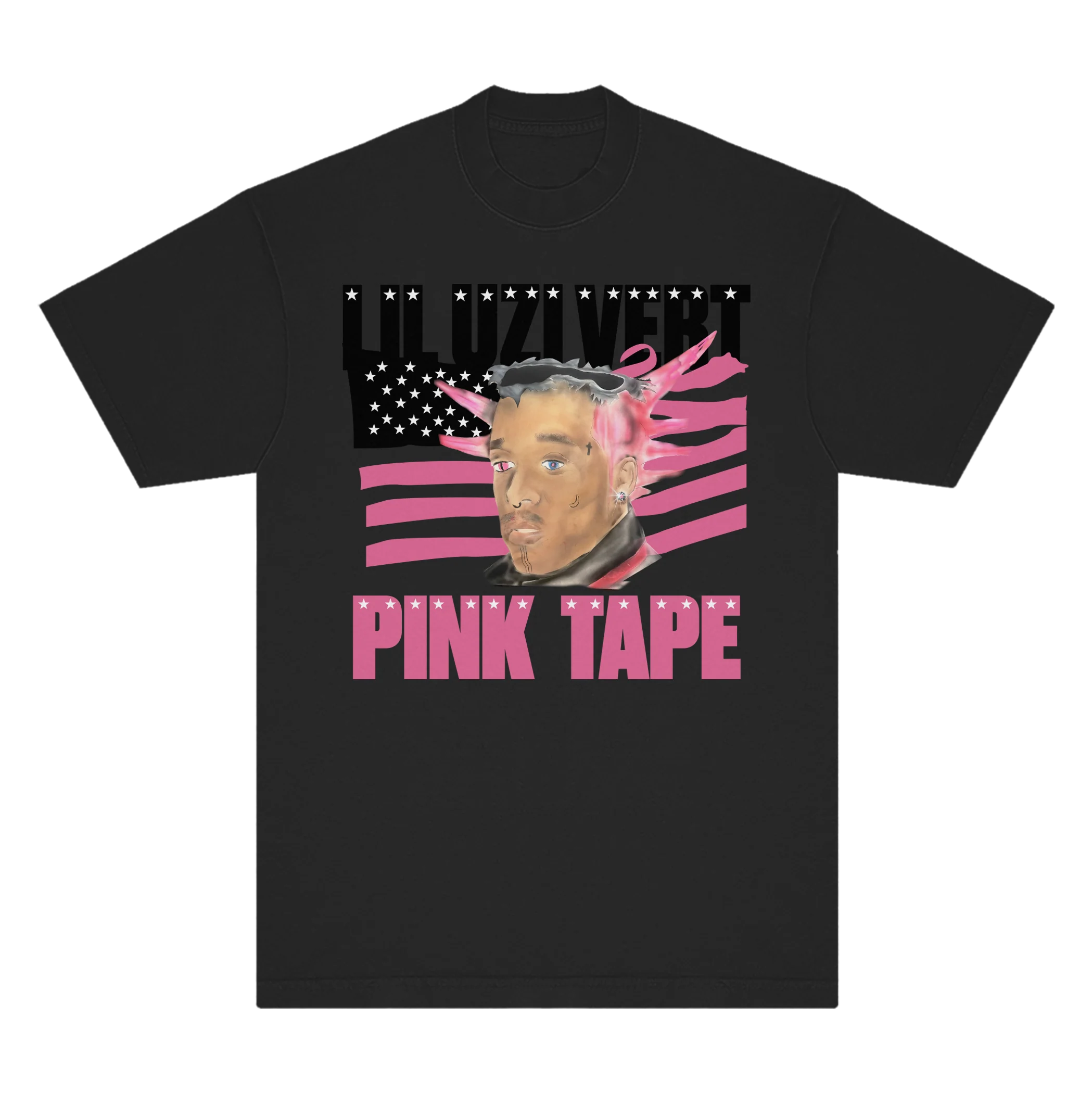 Lil Uzi Vert Pink Tape 黑色肖像中性 T 恤