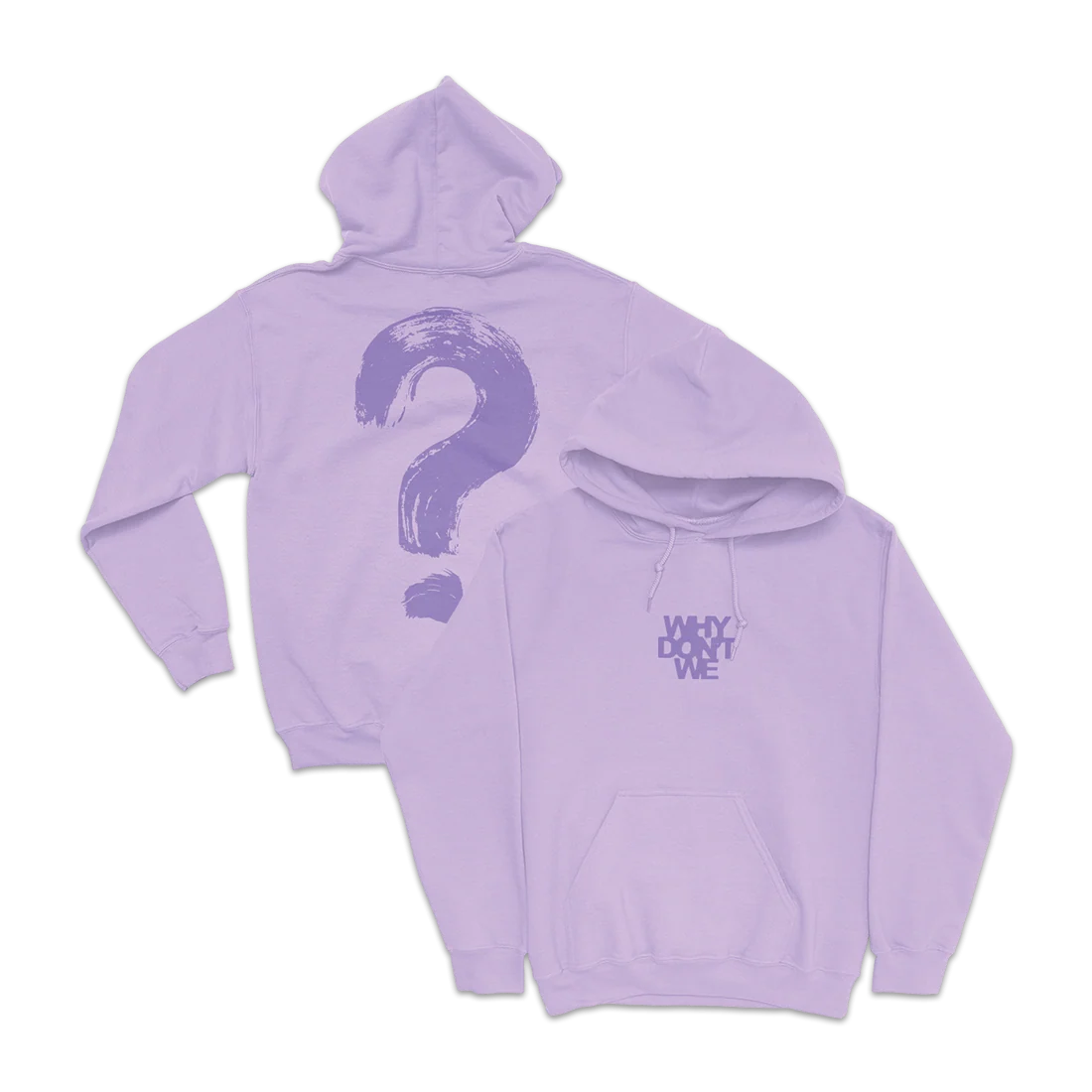 Why Don't We Essentials 连帽衫 薰衣草紫，配 Logo 与问号