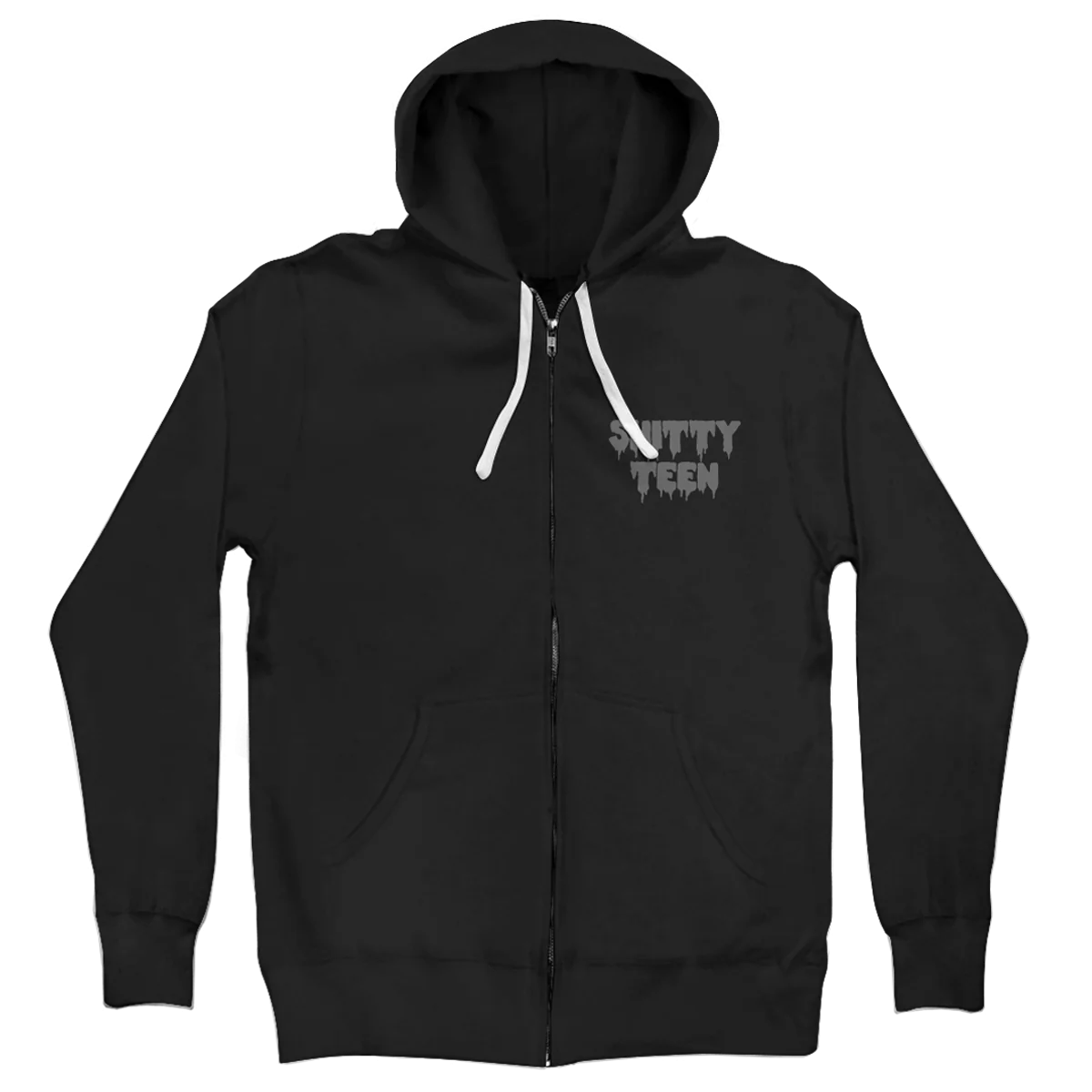 Shitty Teen Black Zip Hoodie by Lindsey Way for Unisex Wear