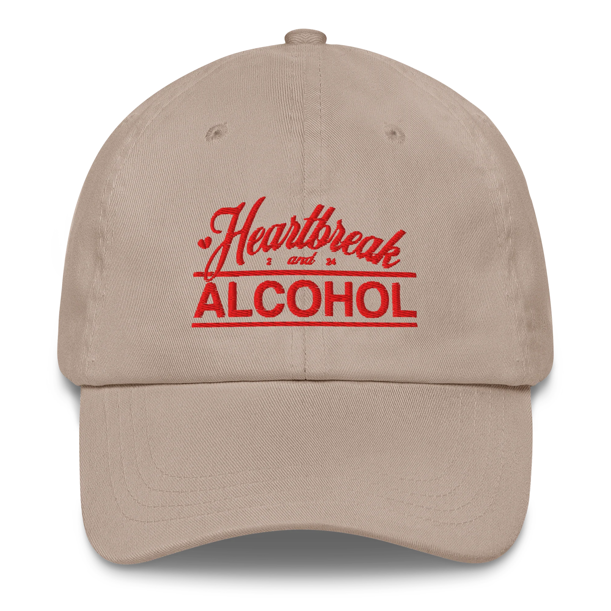 Heartbreak and Alcohol Off-White Hat with Text Front