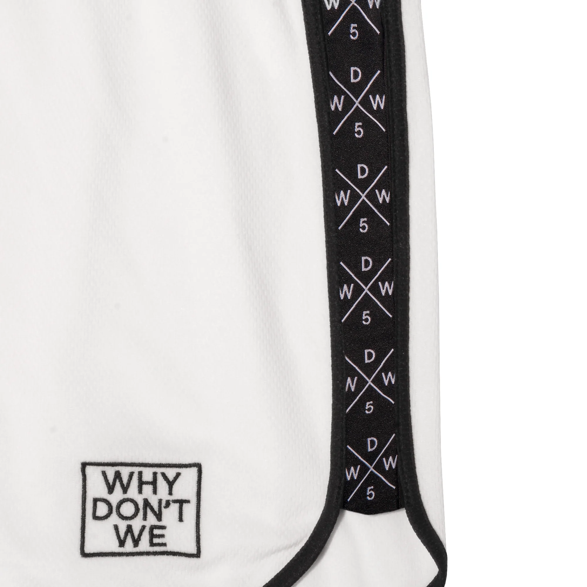 Why Don't We Panel Shorts in White with Embroidered Band Logo
