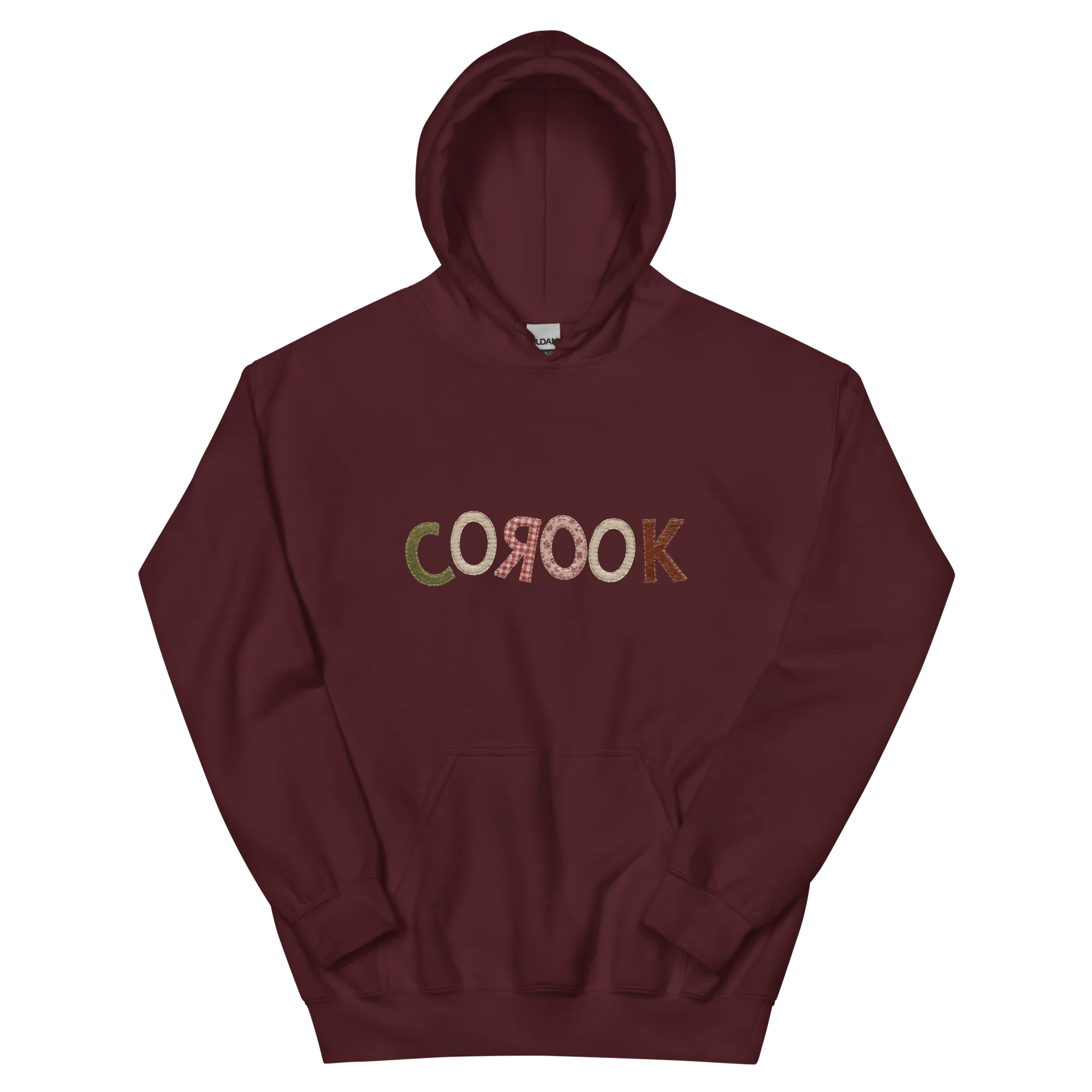 Corook Patchwork Hoodie in Maroon Fleece