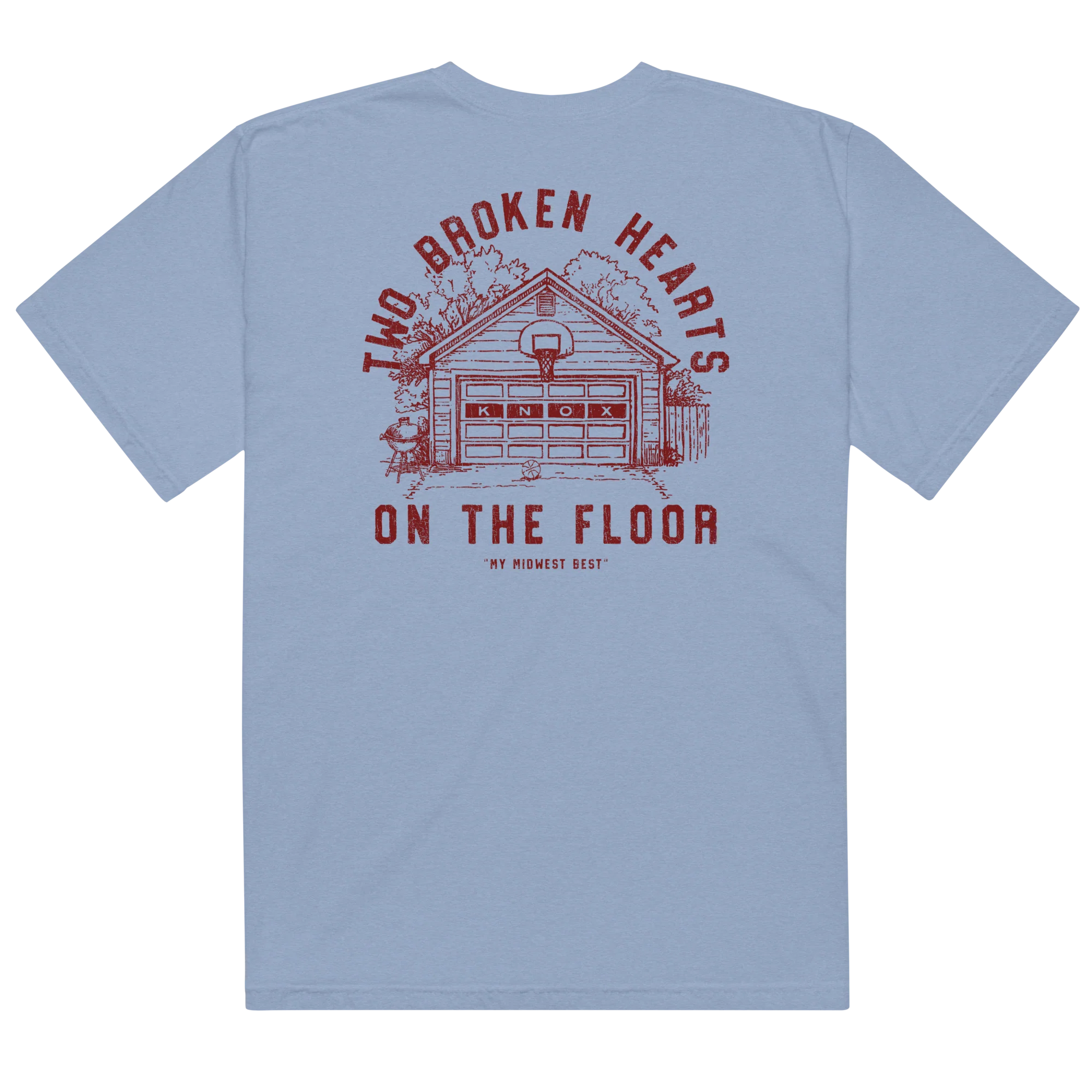 Two Broken Hearts T-Shirt in Light Blue with Knox Pocket Print