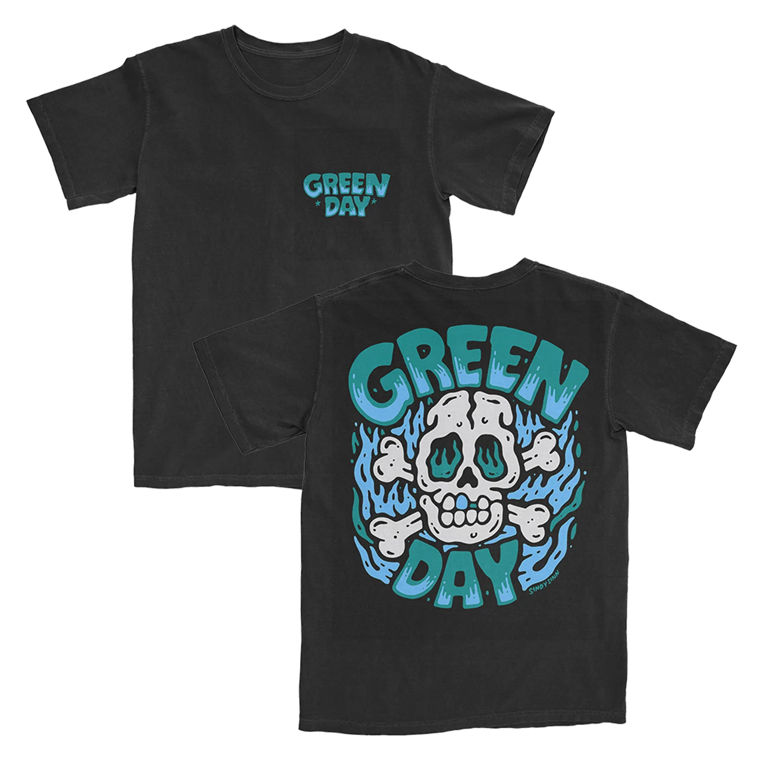 Green Day Blue Skull T-Shirt in Black Cotton Unisex Fit