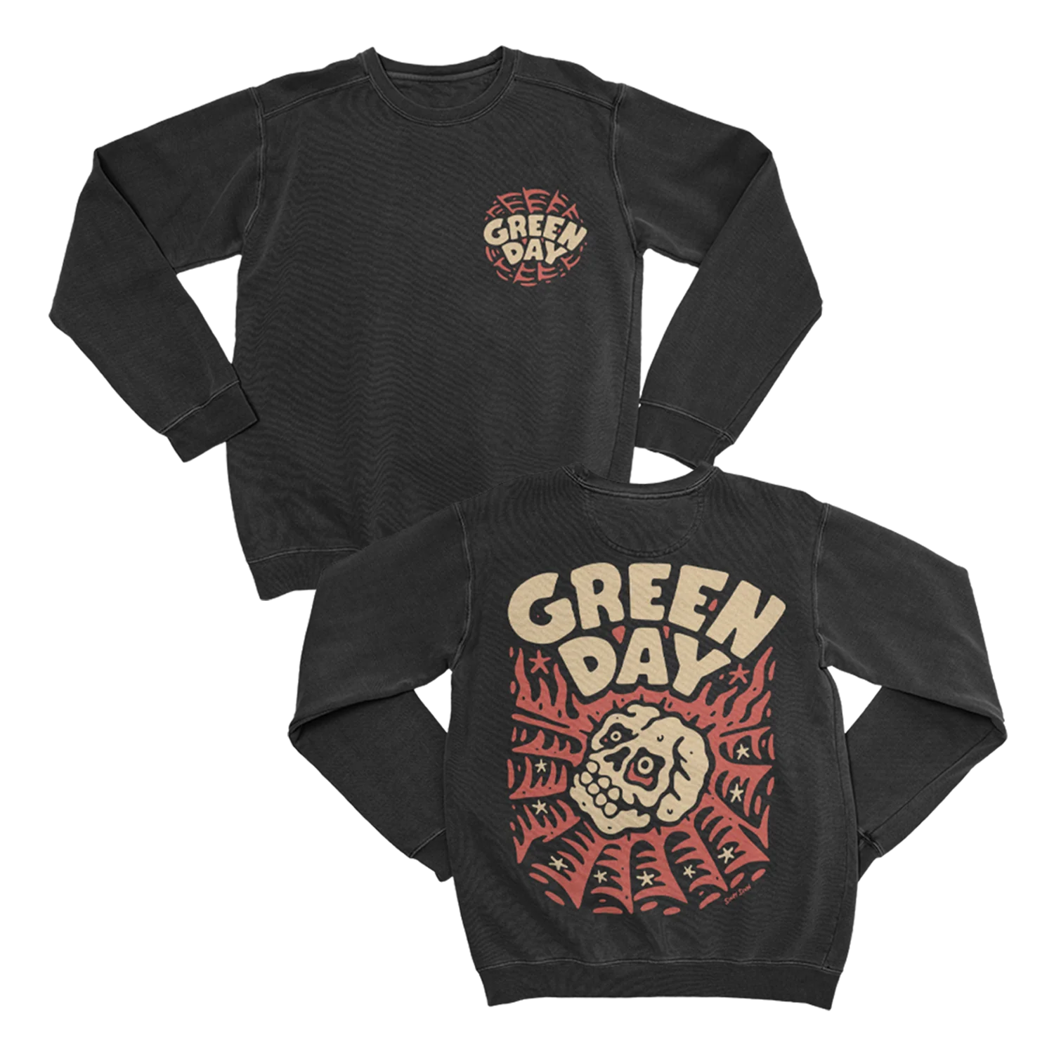 Green Day 骷髅蜘蛛圆领卫衣