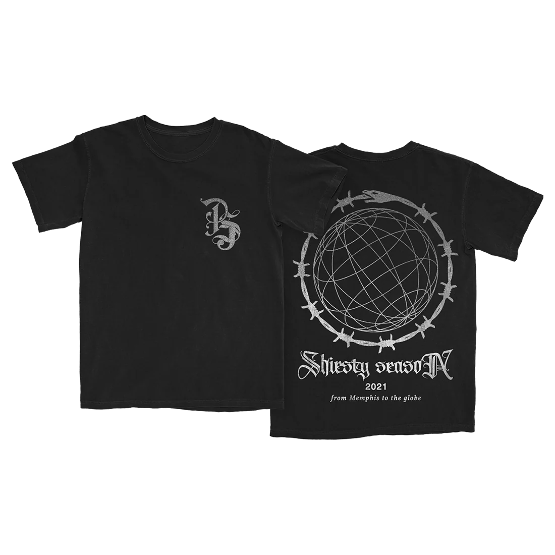 Shiesty Globe T-Shirt with Silver Logo and Snake Back Print