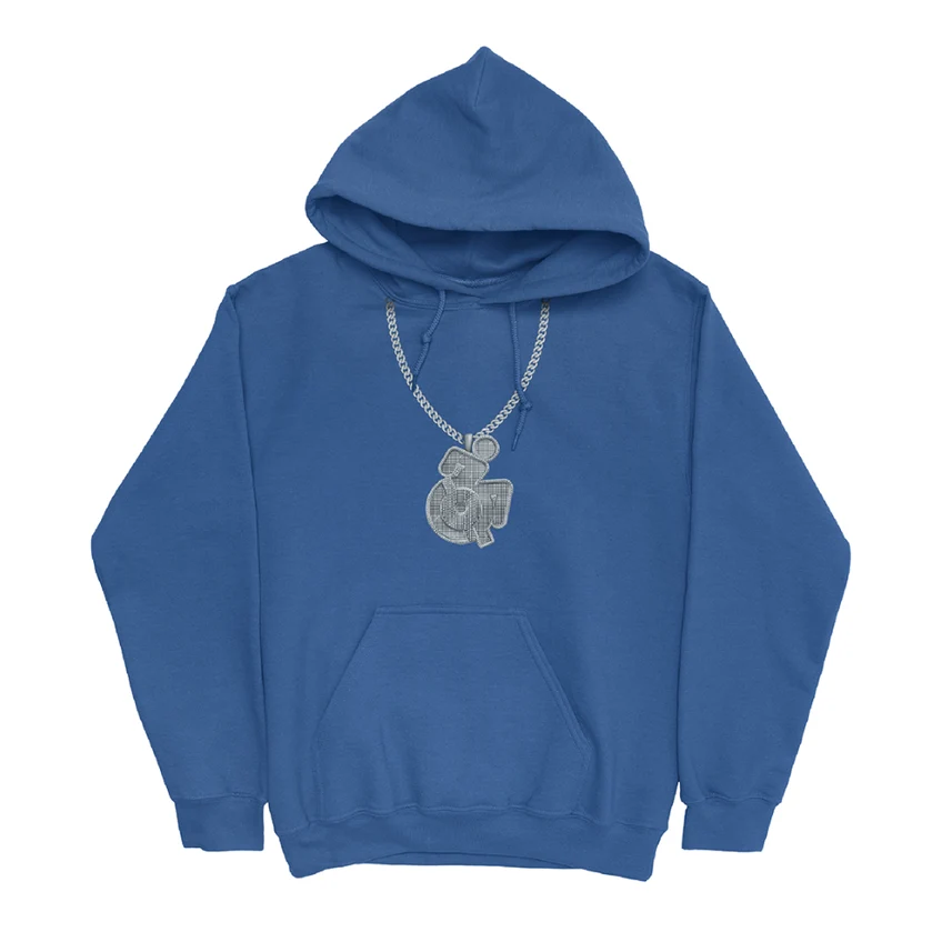 Quando Rondo Bling Logo Hoodie Slate Blue with Chain Graphic