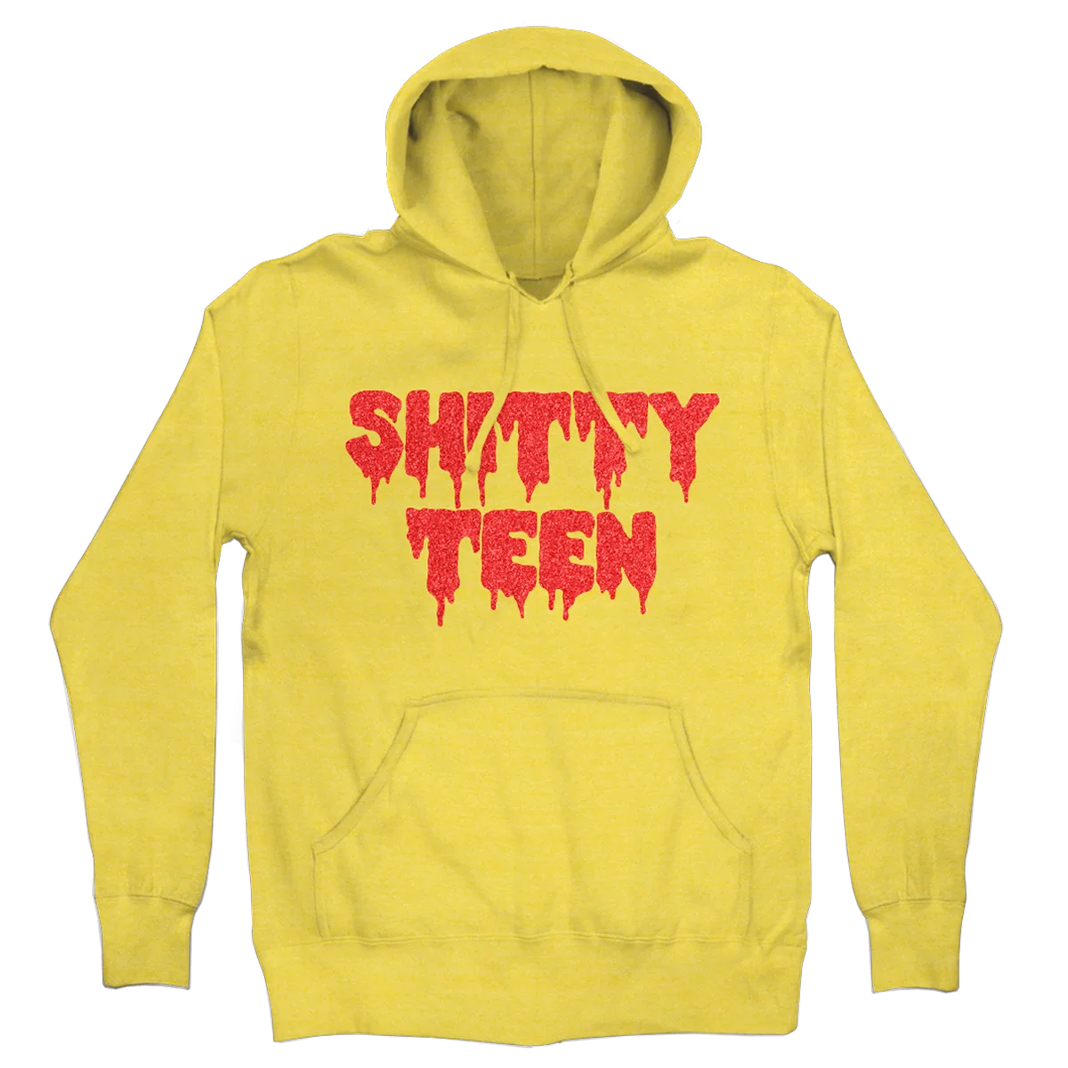 Lindsey Way 设计的 Shitty Teen Gold 套头连帽衫，红色闪粉印花