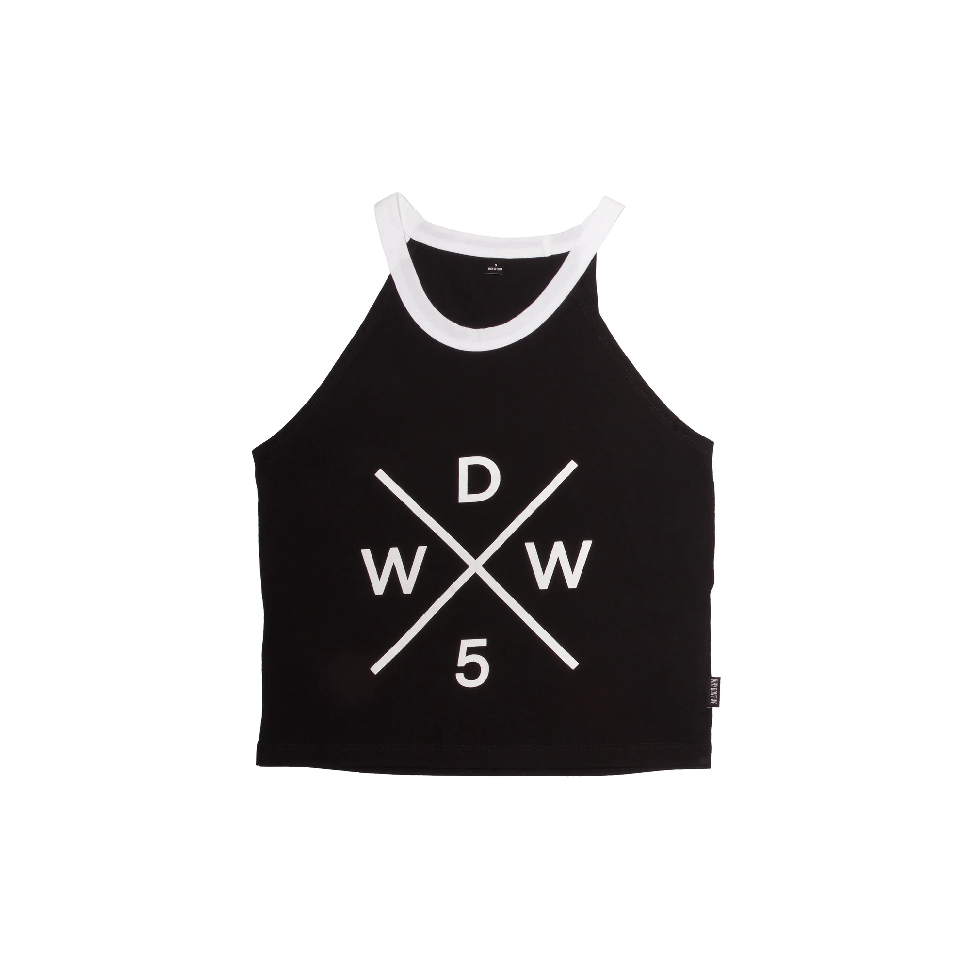 Why Don't We Strap Tank Top in Black With White Strap and Cross Logo