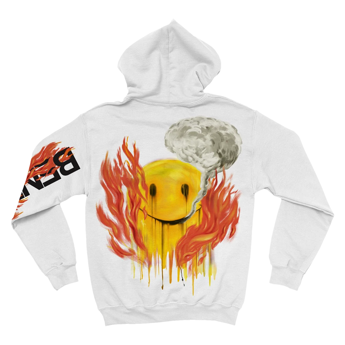 BENNETT Buzzed Hoodie in White With Front and Back Graphics