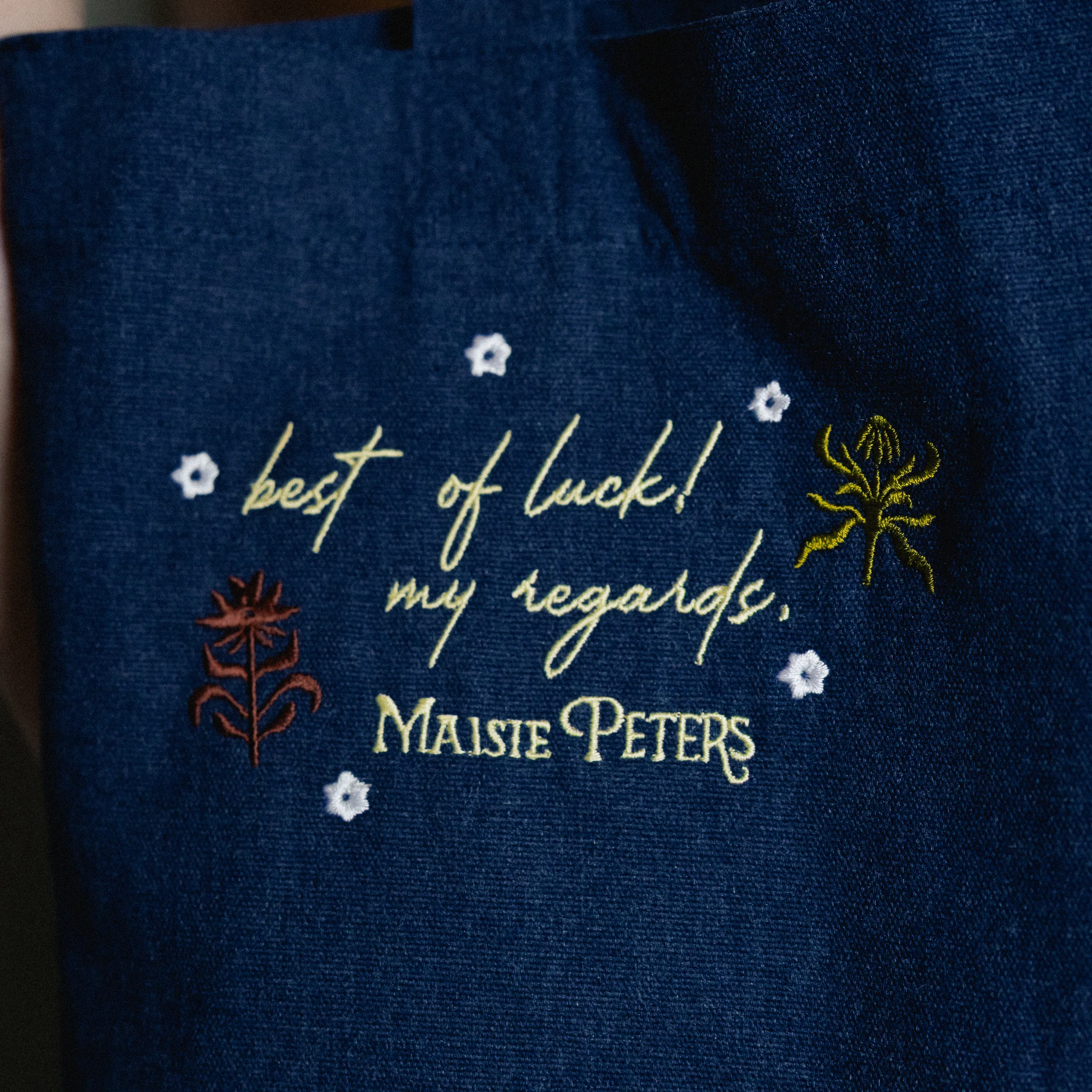 Maisie Peters Florescence Tote Bag in Navy Blue Denim Look