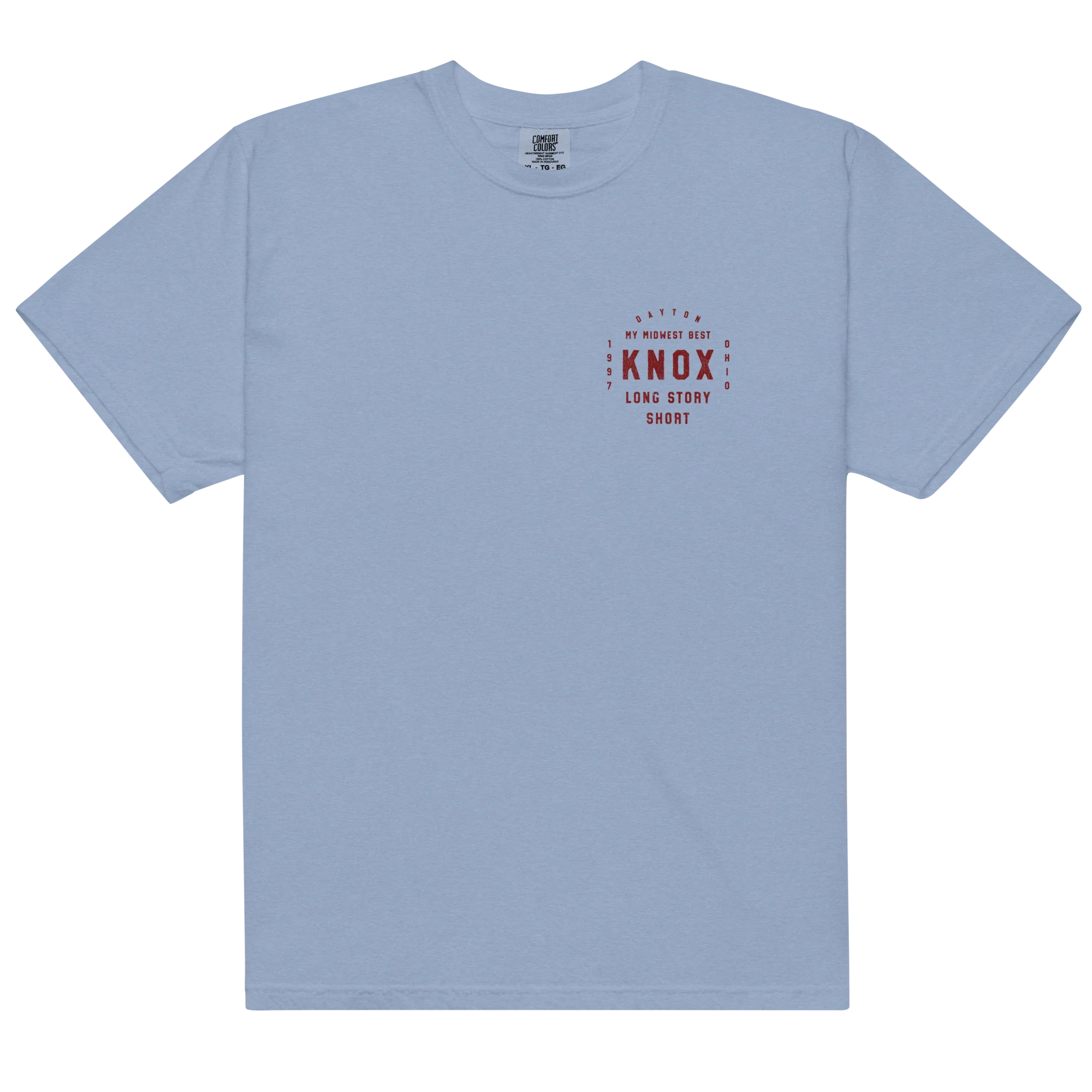 Two Broken Hearts T-Shirt in Light Blue with Knox Pocket Print