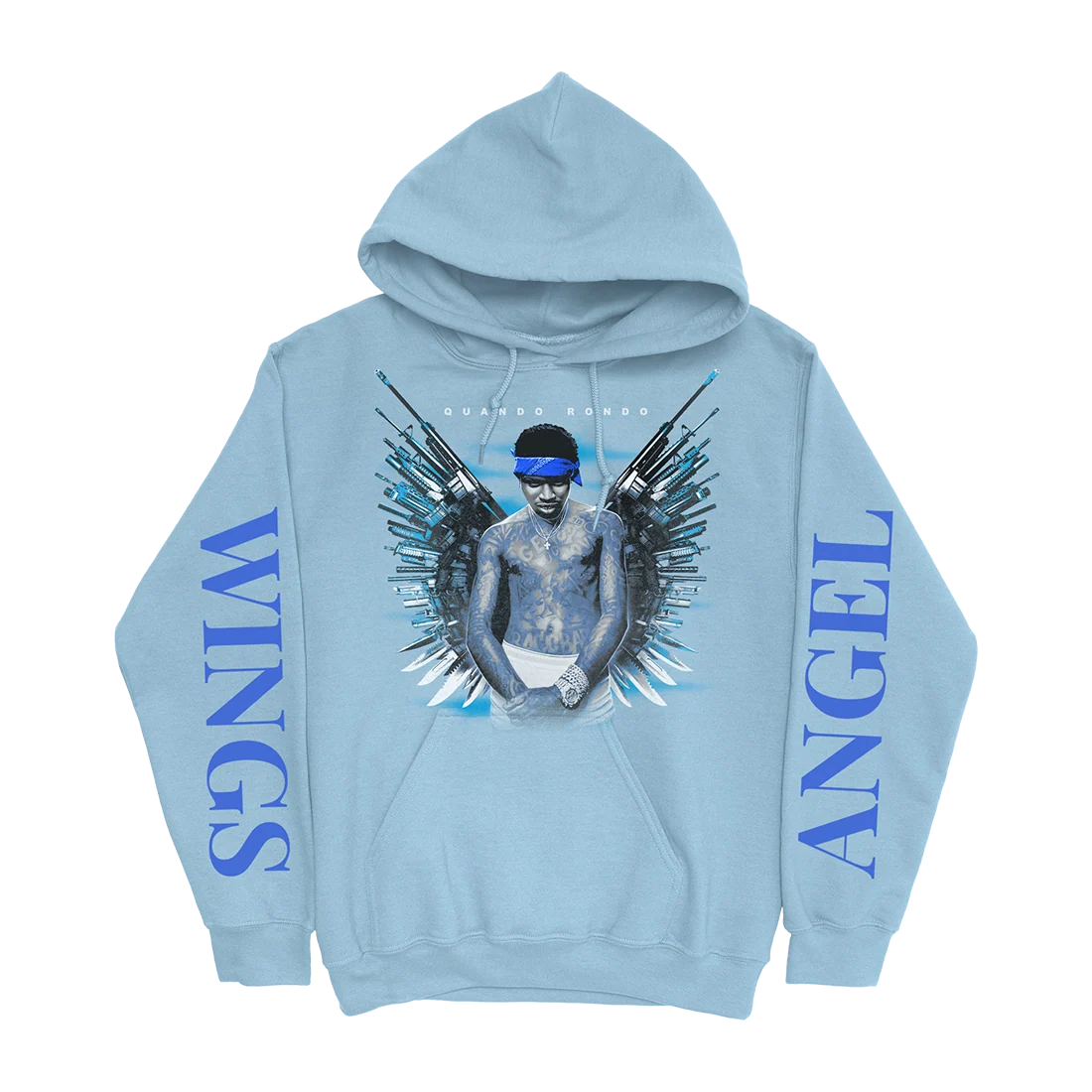 Quando Rondo Angel Wings Pullover Hoodie in Light Blue