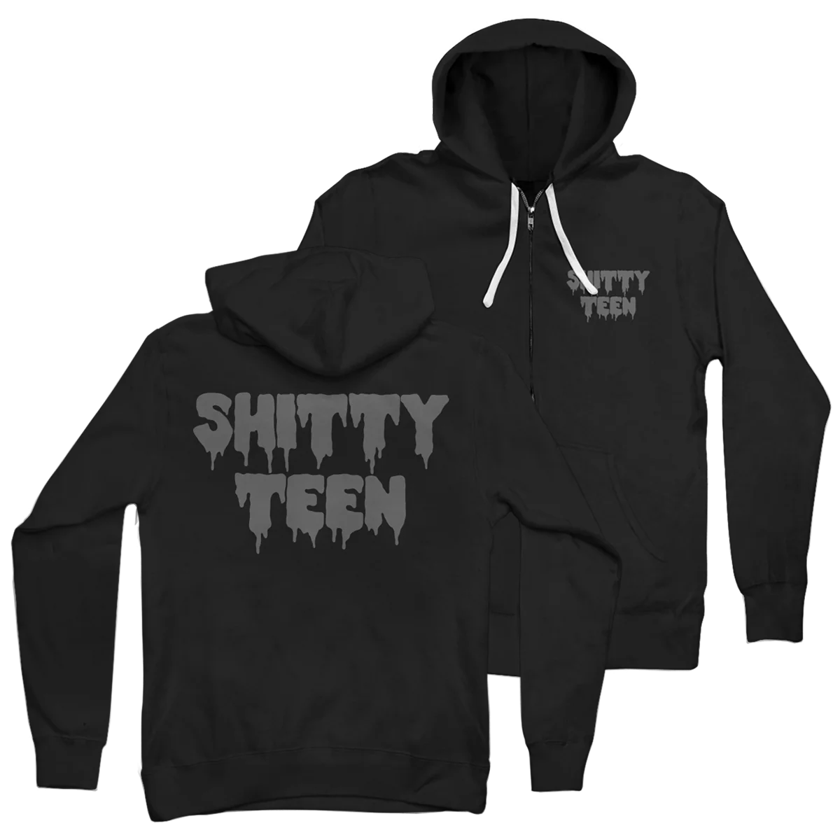 Shitty Teen Black Zip Hoodie by Lindsey Way for Unisex Wear