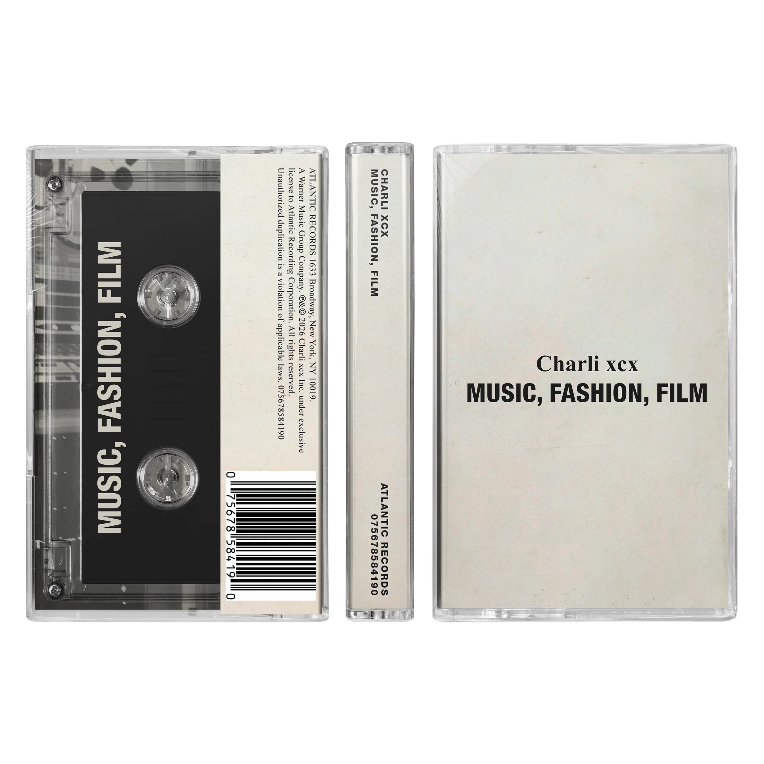 Music, Fashion, Film Cassette from Charli XCX with Clear Tape