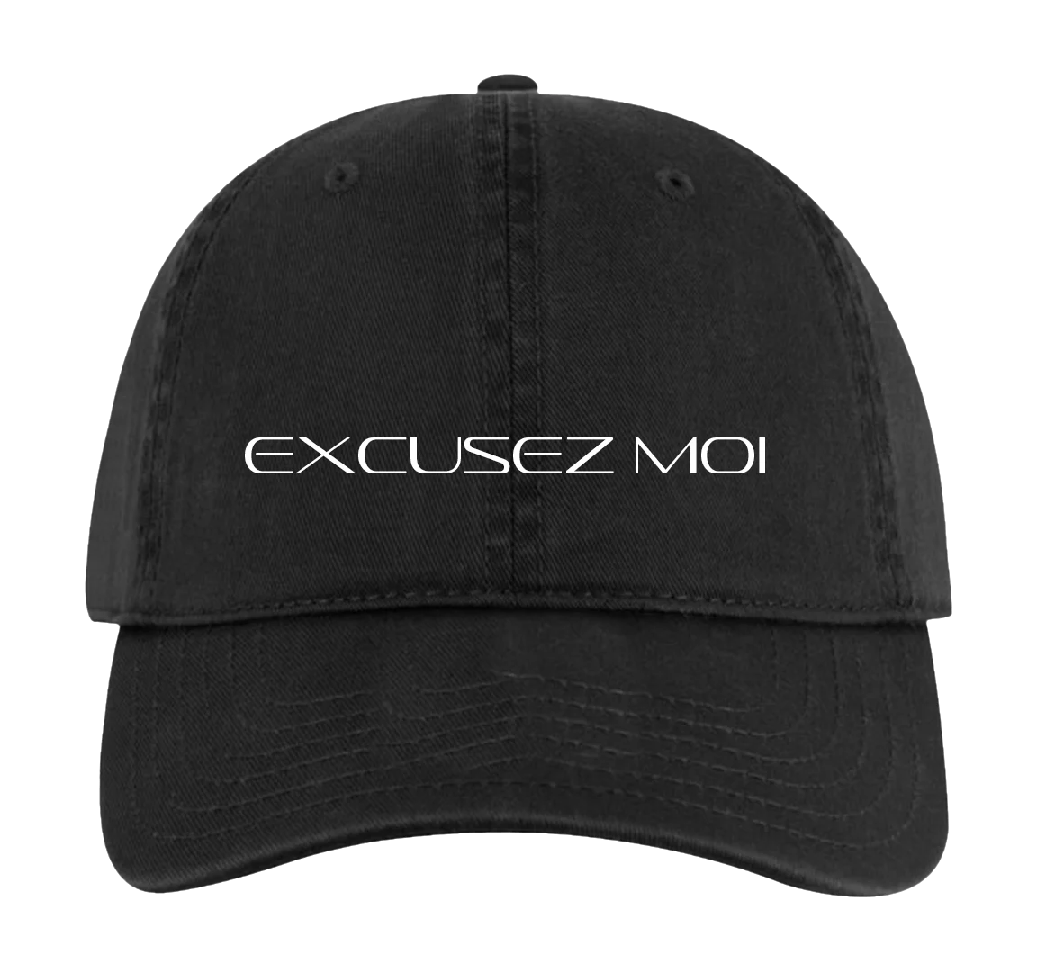 Excusez-moi Cap with Embroidered Lettering, Black