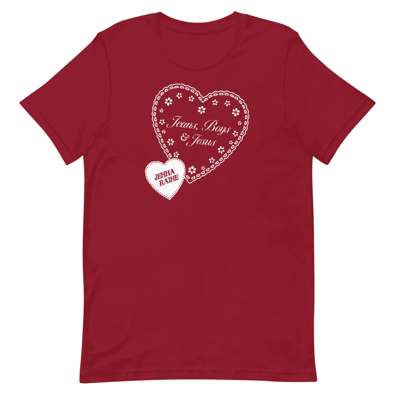 Jeans, Boys & Jesus Tee in Cardinal Red Classic Fit