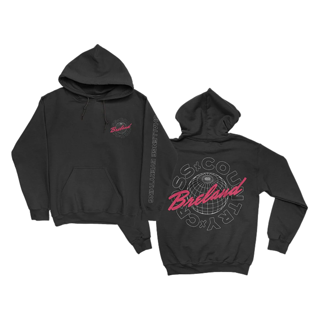 BRELAND Cross Country Globe Hoodie in Black Unisex Fit