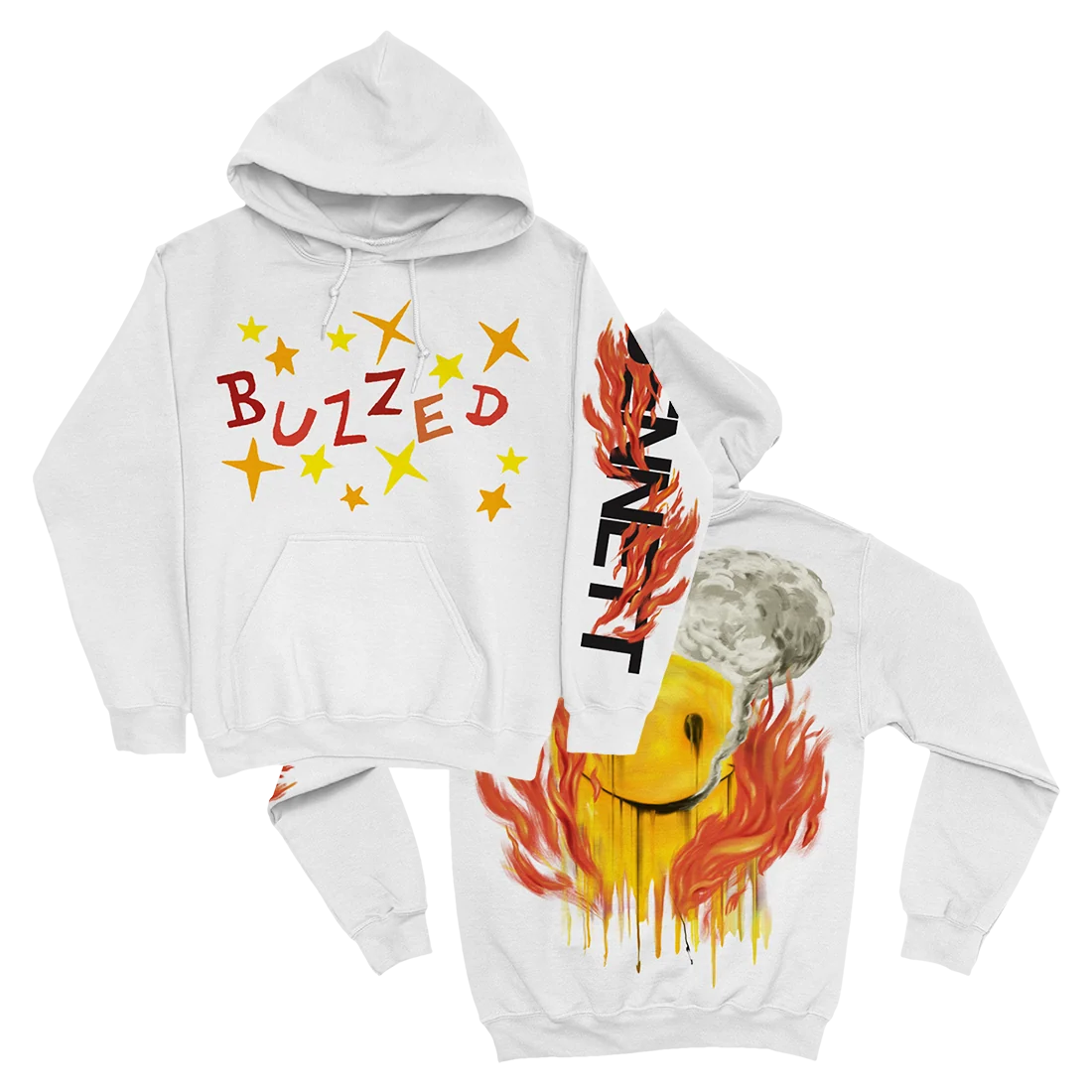 BENNETT Buzzed Hoodie in White With Front and Back Graphics