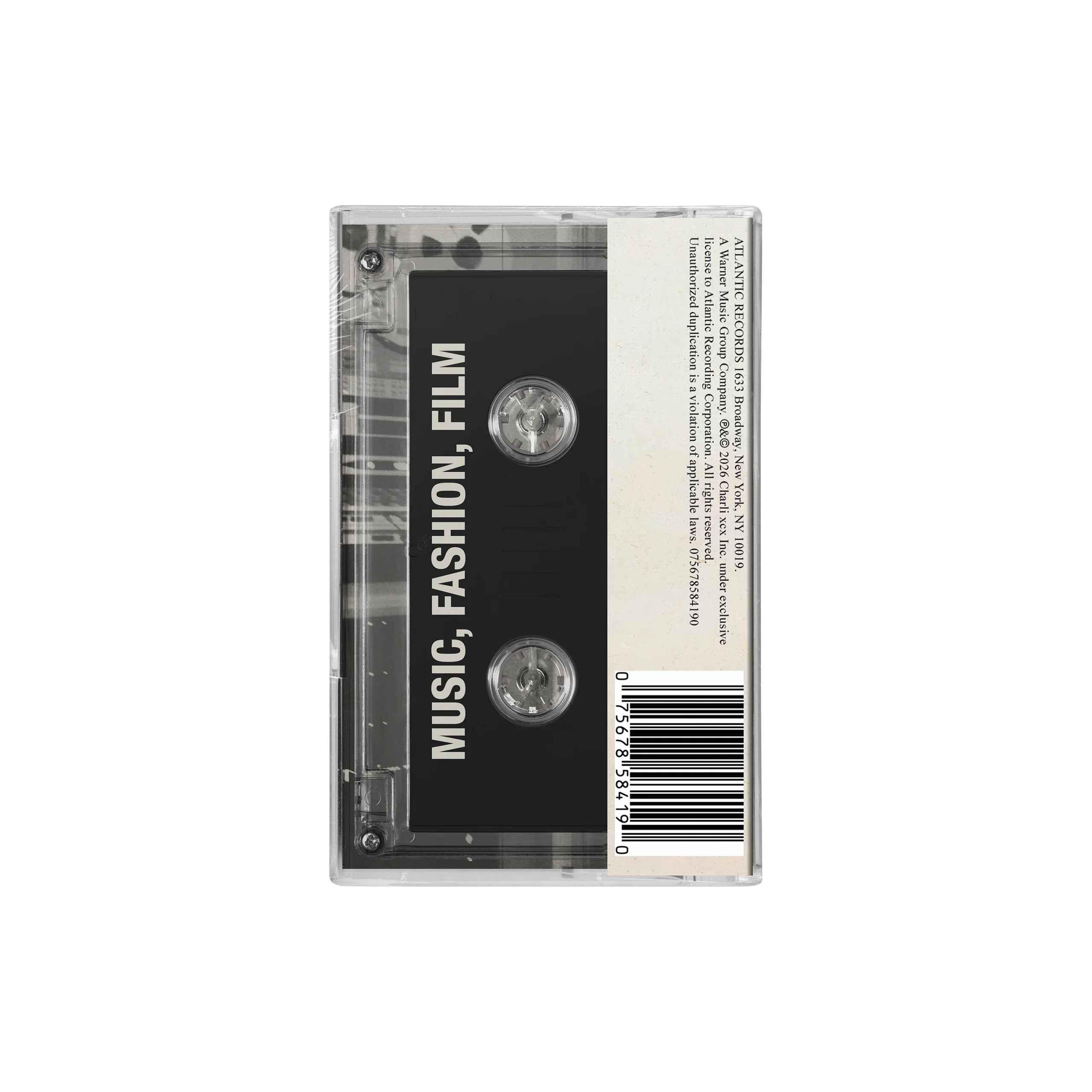Music, Fashion, Film Cassette from Charli XCX with Clear Tape